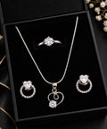 Heart Pendant Necklace, Earrings & Ring Set