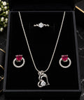 Elegant Red Heart Crystal Jewelry Set