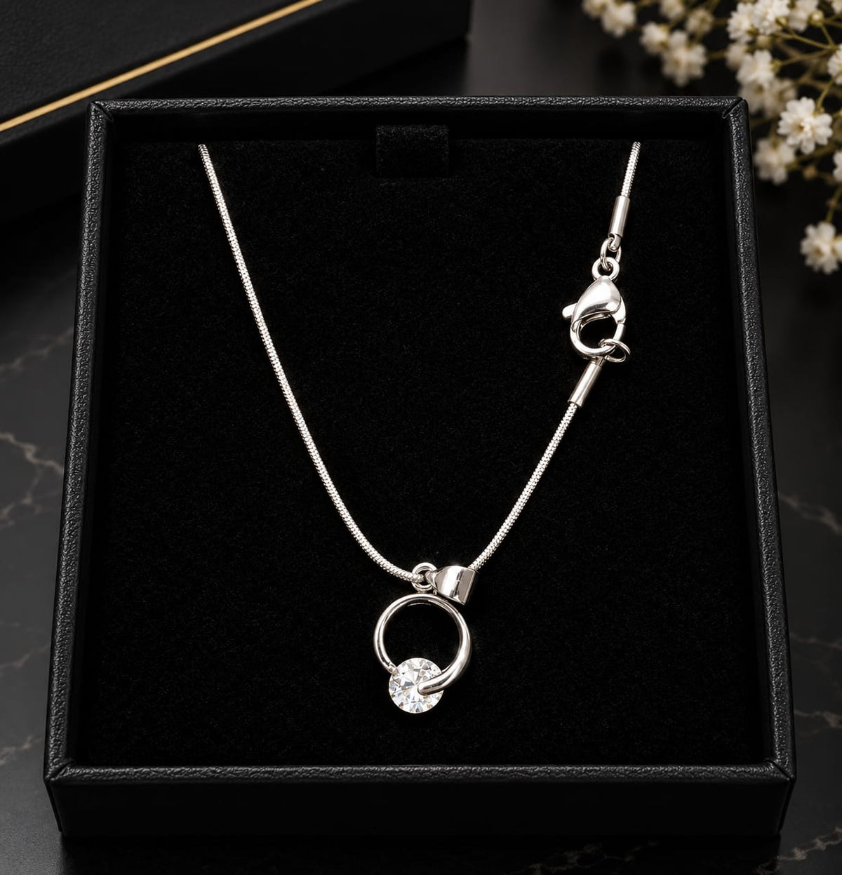 Elegant Silver-Tone Crystal Pendant Necklace