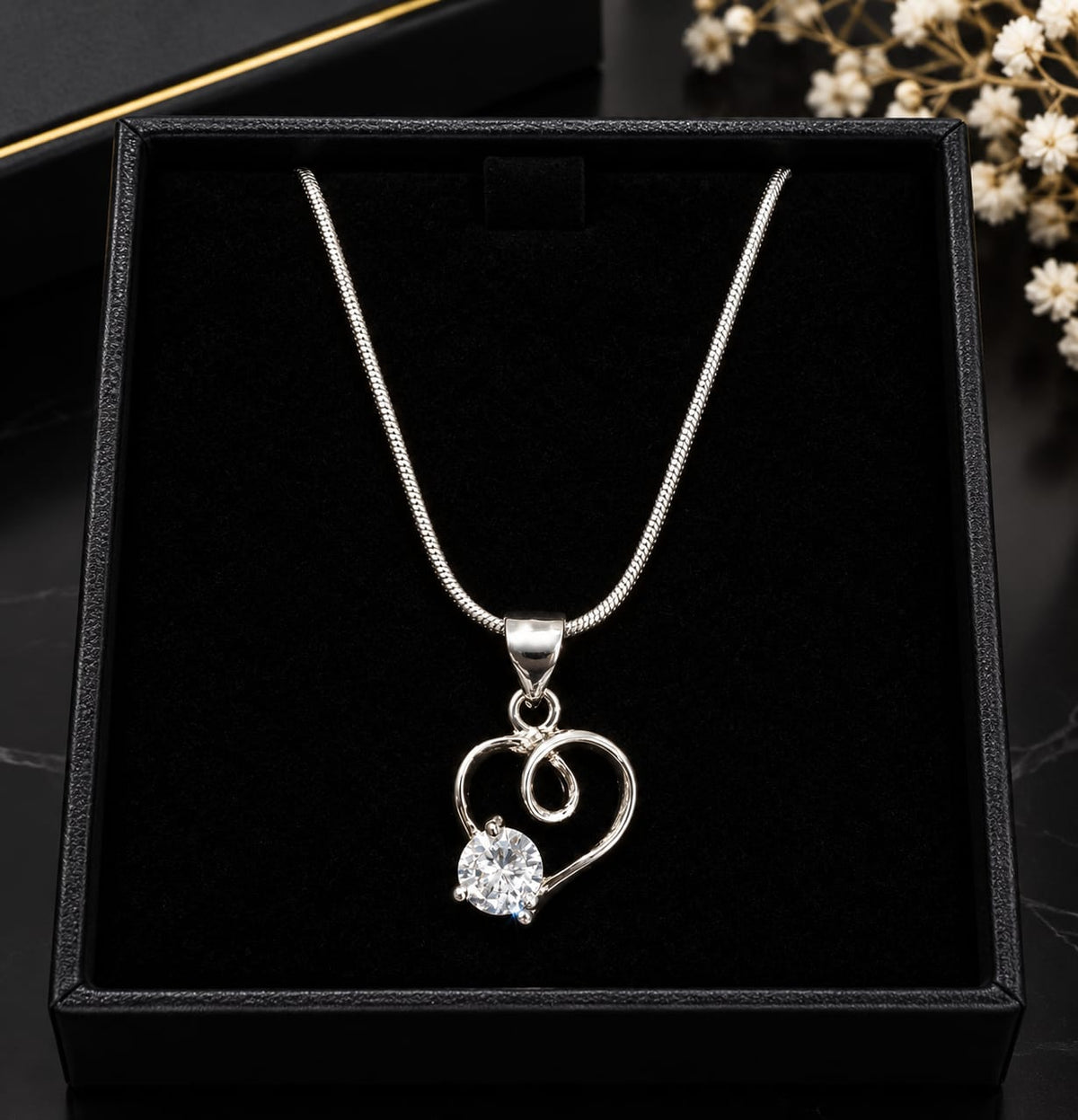 Elegant Silver-Tone Heart Pendant Necklace