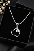 Elegant Silver-Tone Heart Crystal Pendant Necklace