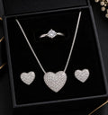Elegant Silver-Tone Heart Jewelry Set with Ring