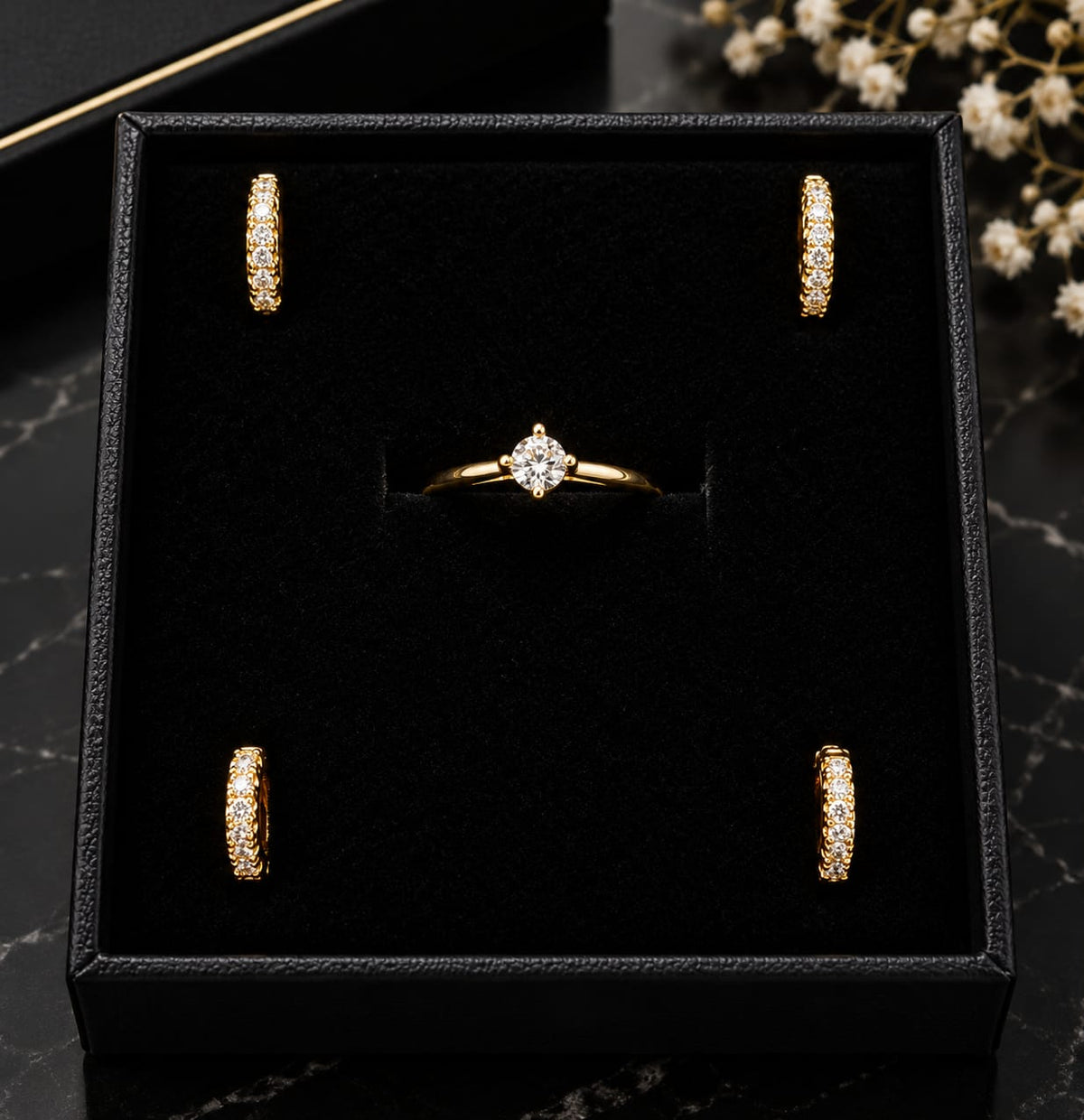 Golden Crystal Jewelry Set – Elegant 4-Piece Collection